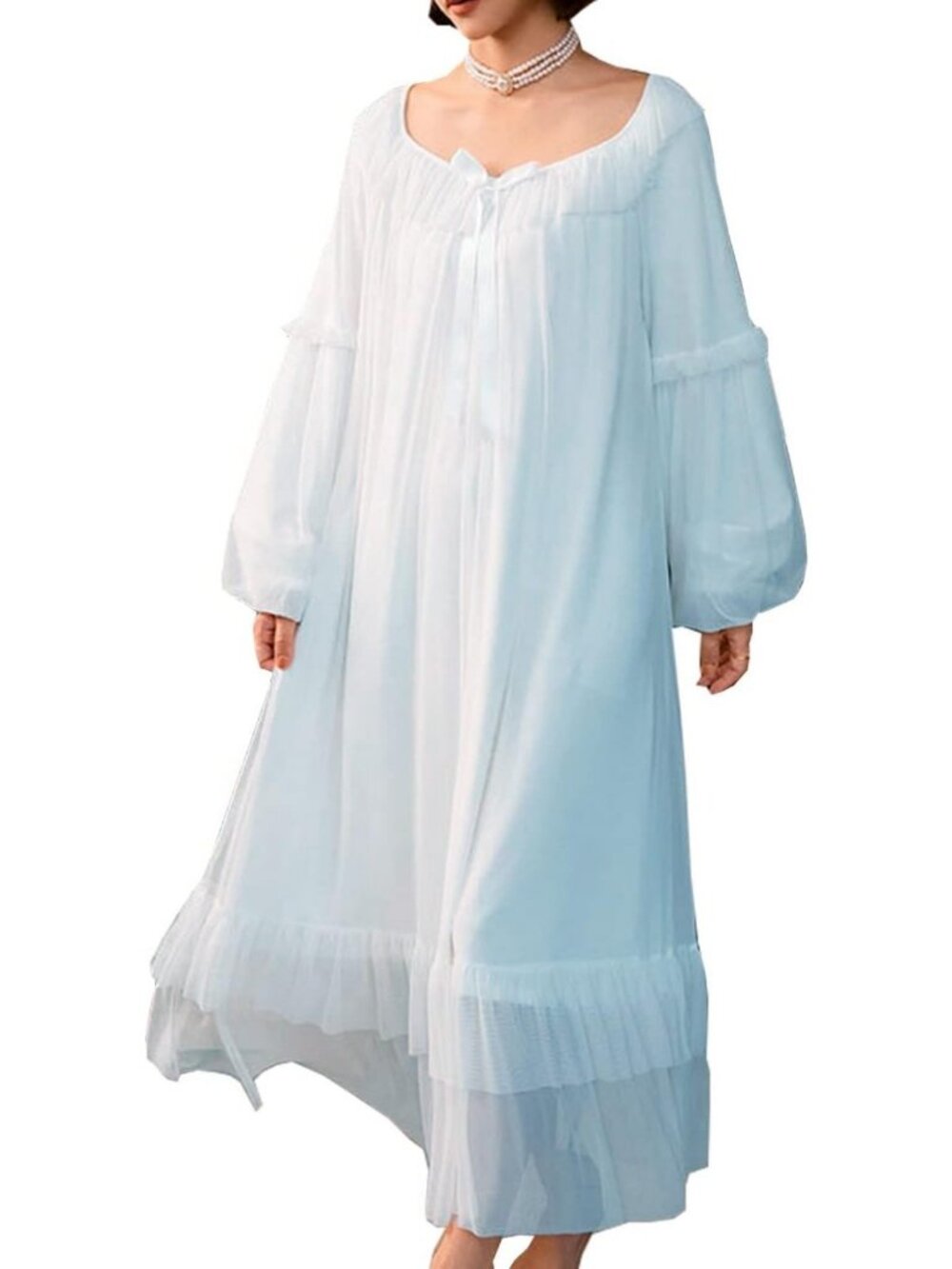 Vintage Victorian Long Sleeve Nightgown | Sheer Sleepwear & Lounge Dress
